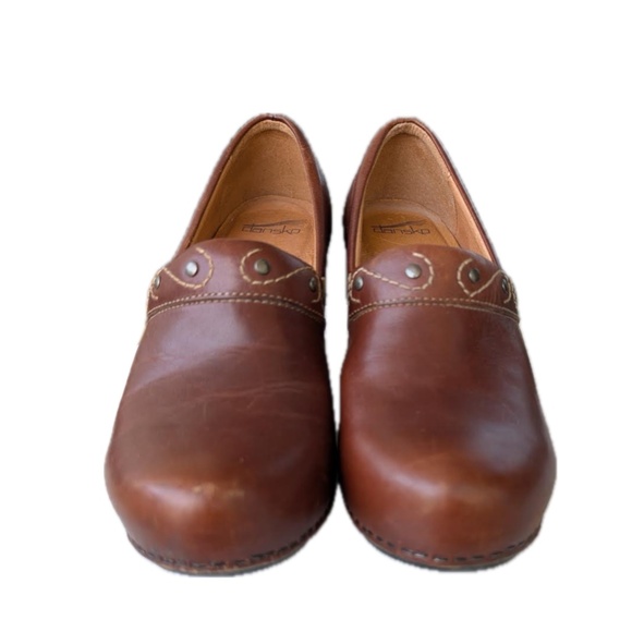 Dansko Riki brown leather clog high heel size 40 - Picture 2 of 5